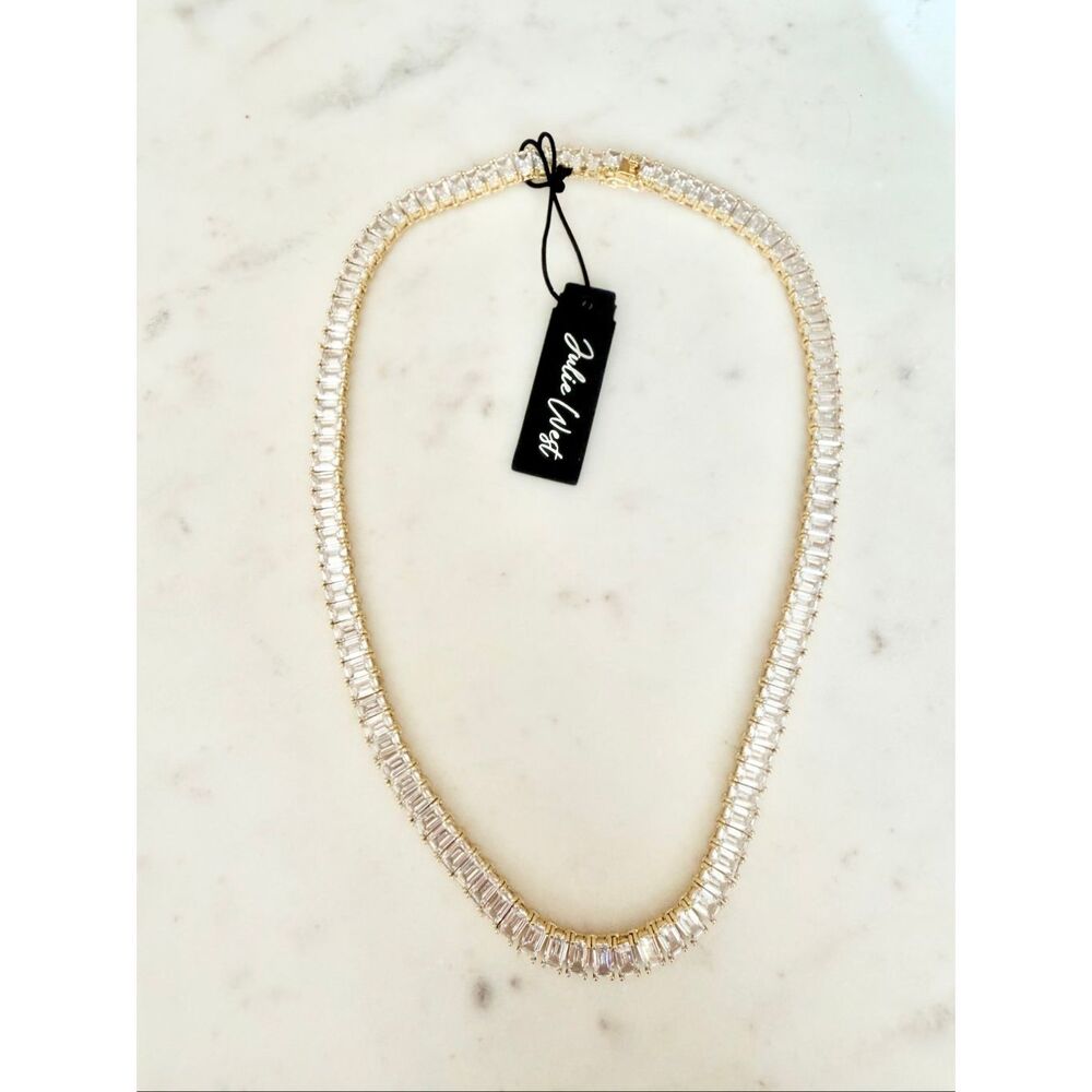 Dolce West Gold Tone Baguette Crystal Tennis Choker Necklace NWT - Picture 13 of 15